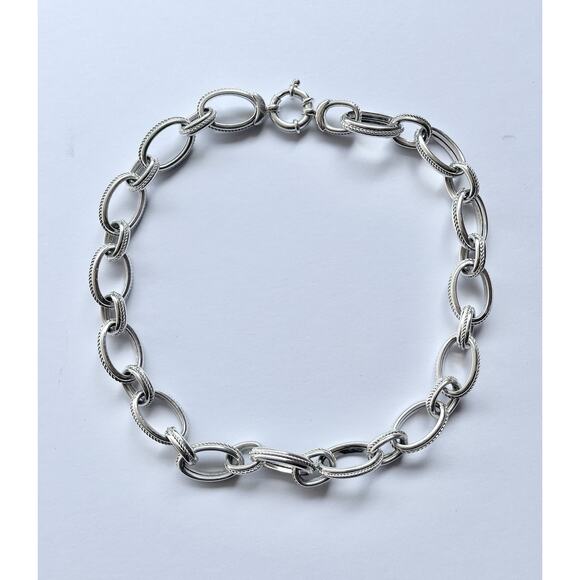 Arte d'Argento 925 Silver Hollow Rolo Cable Oval Chain Link Choker Necklace 18” - Picture 2 of 7